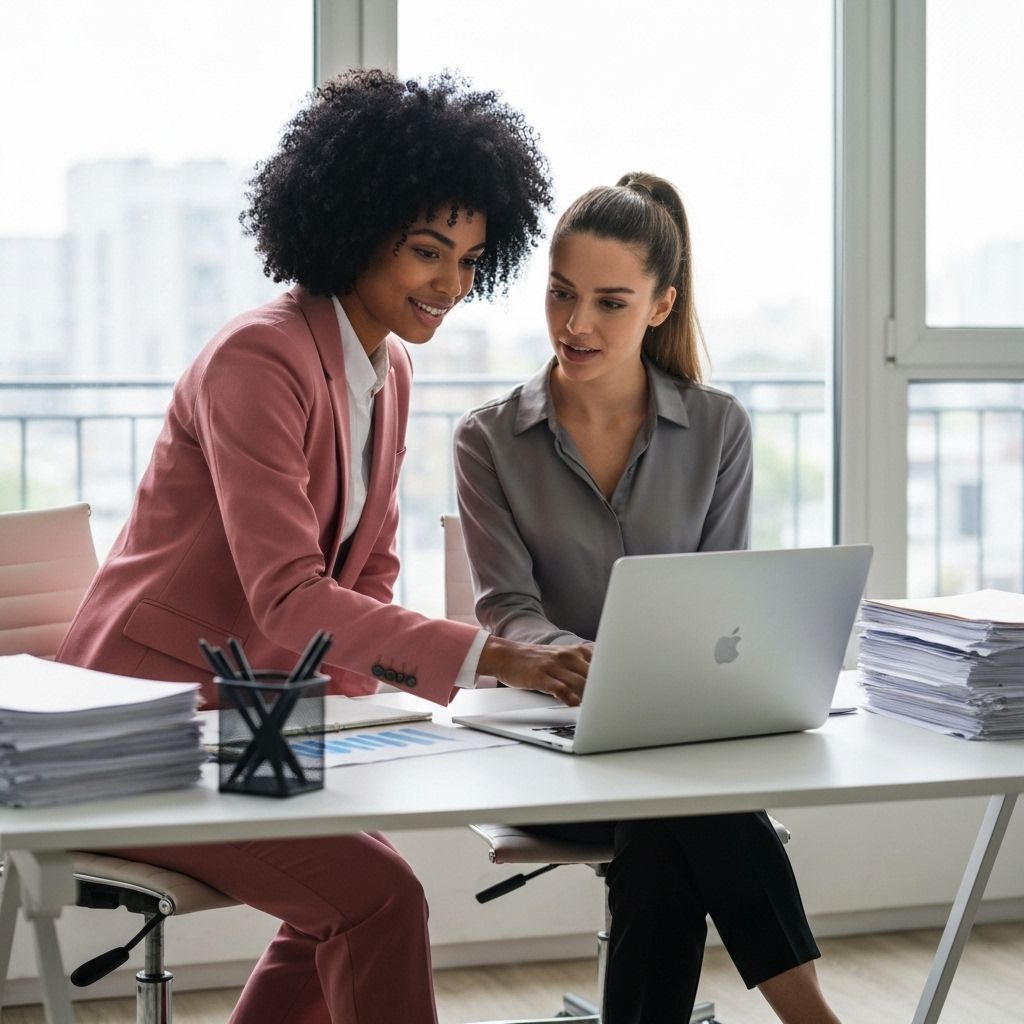 Two women collaborating on AI projects